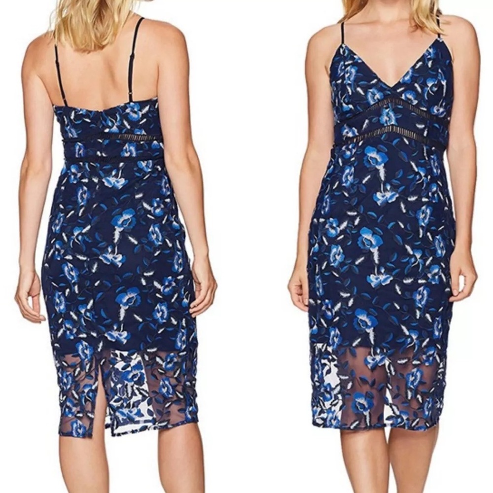 Bardot Blue Embroidered Floral Midi Dress Medium